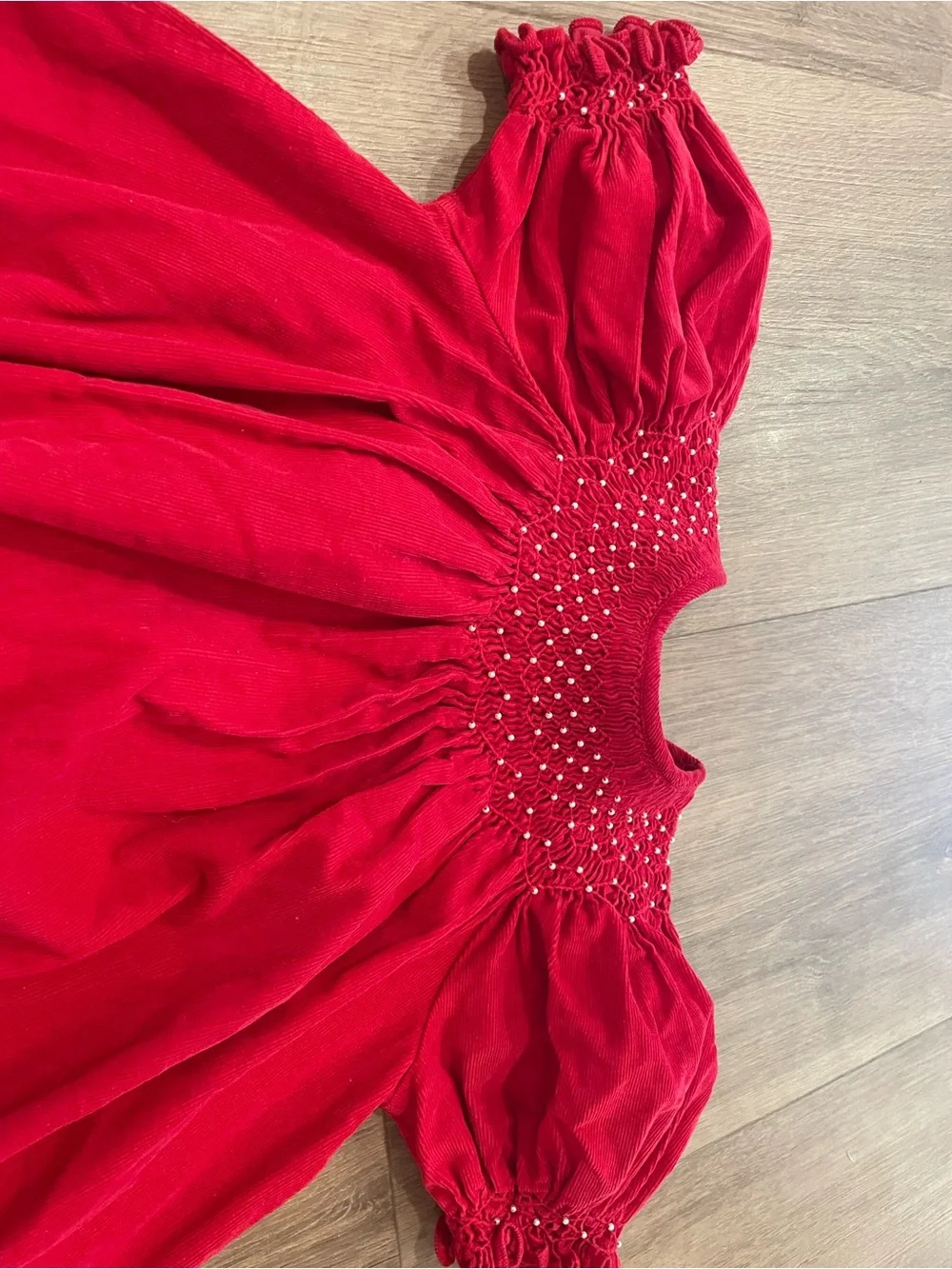 Classic Red Velvet Smocked Girls Dress Sz 5